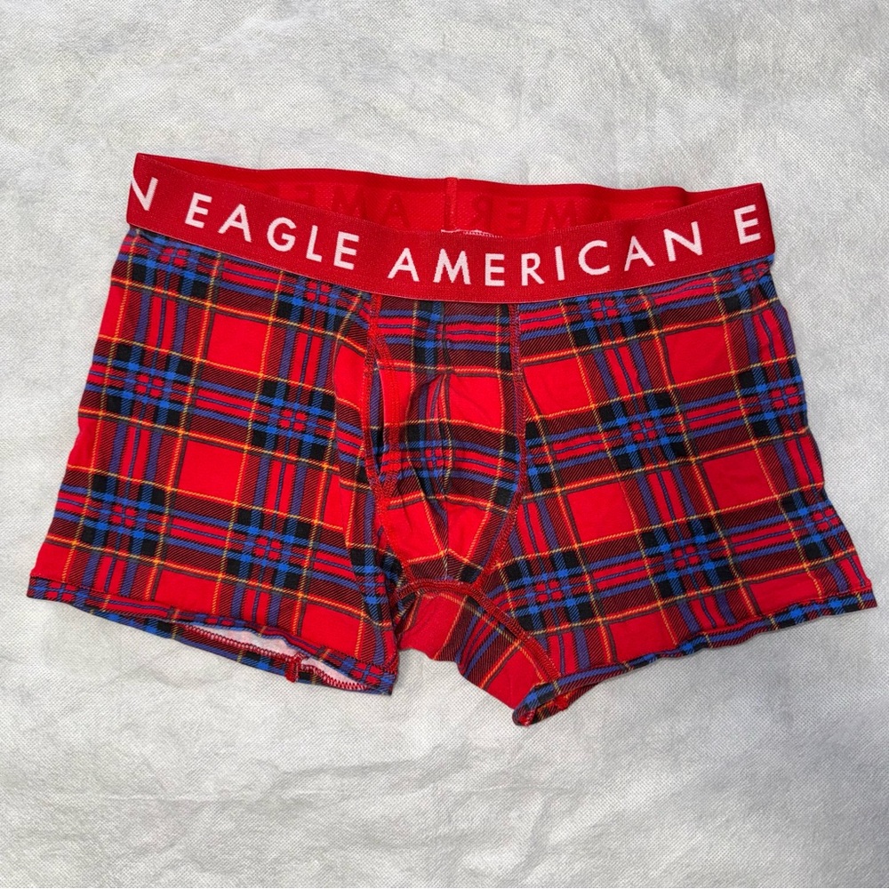 American Eagle Outfitters Red and Blue Plaid Boxer Briefs
